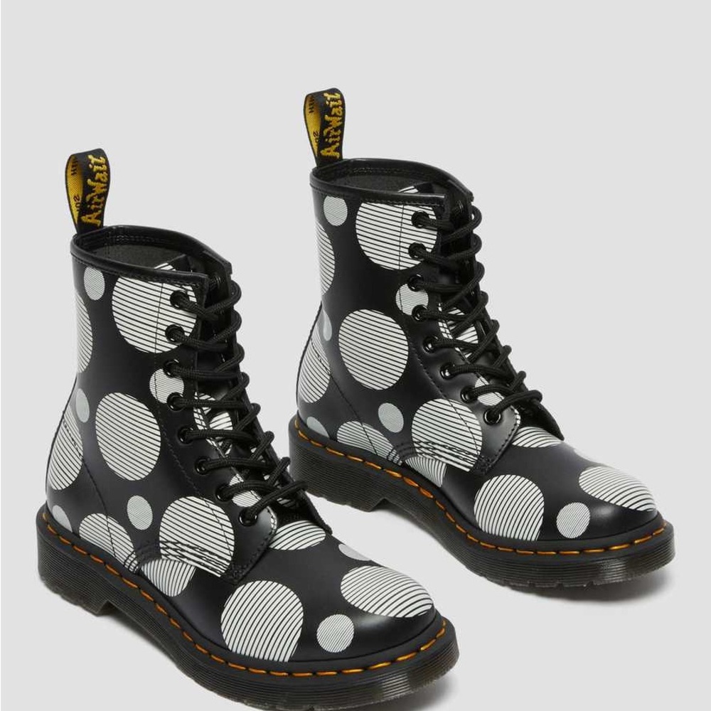 New Dr Martens 7 Black Polka Dot Print 1460 Boot Lace Up Combat Lug Sole Doc - Picture 10 of 12